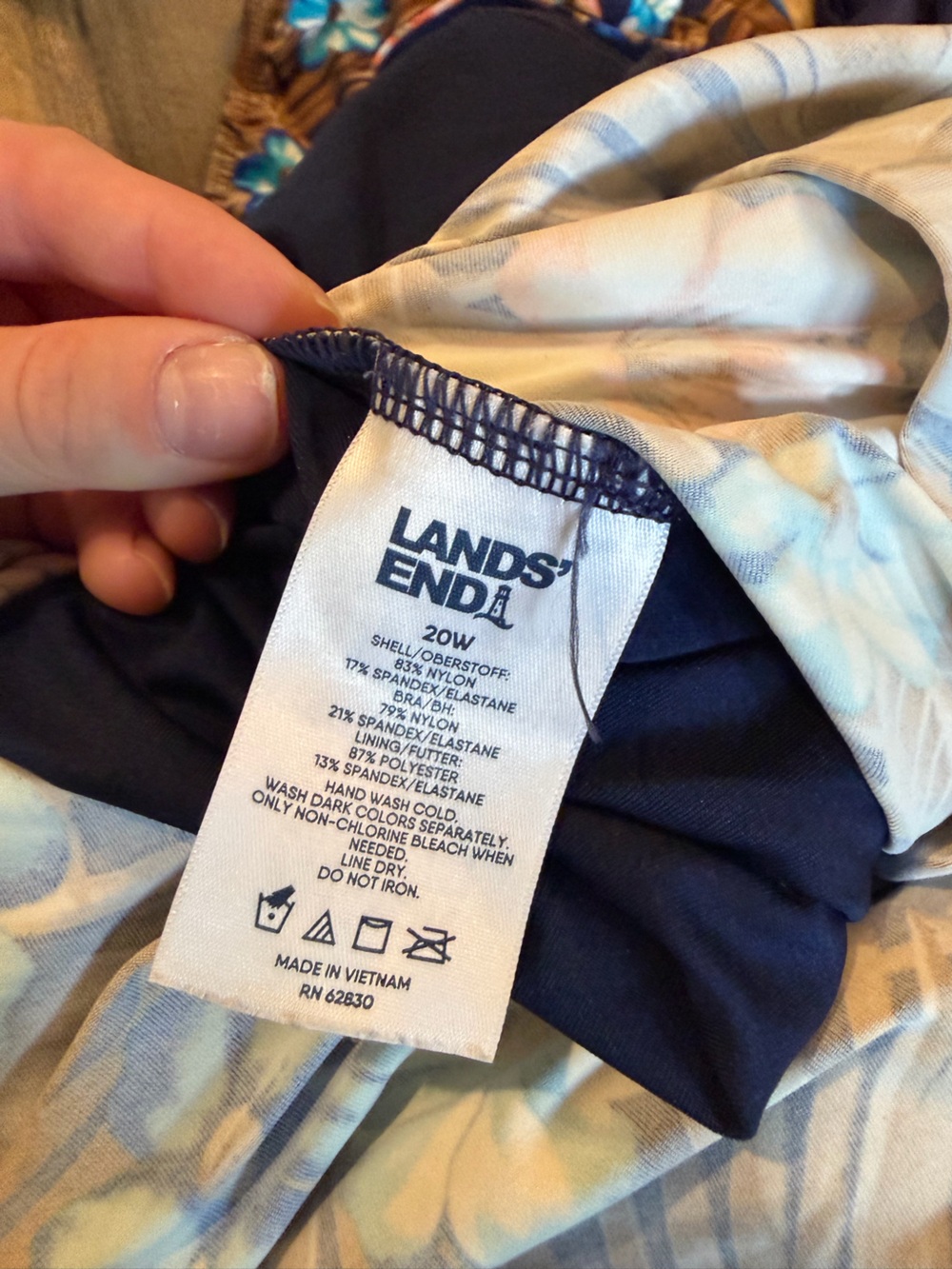 Lands' End Navy Tankini Set with Blue and Coral Floral Accents - Picture 3 of 5